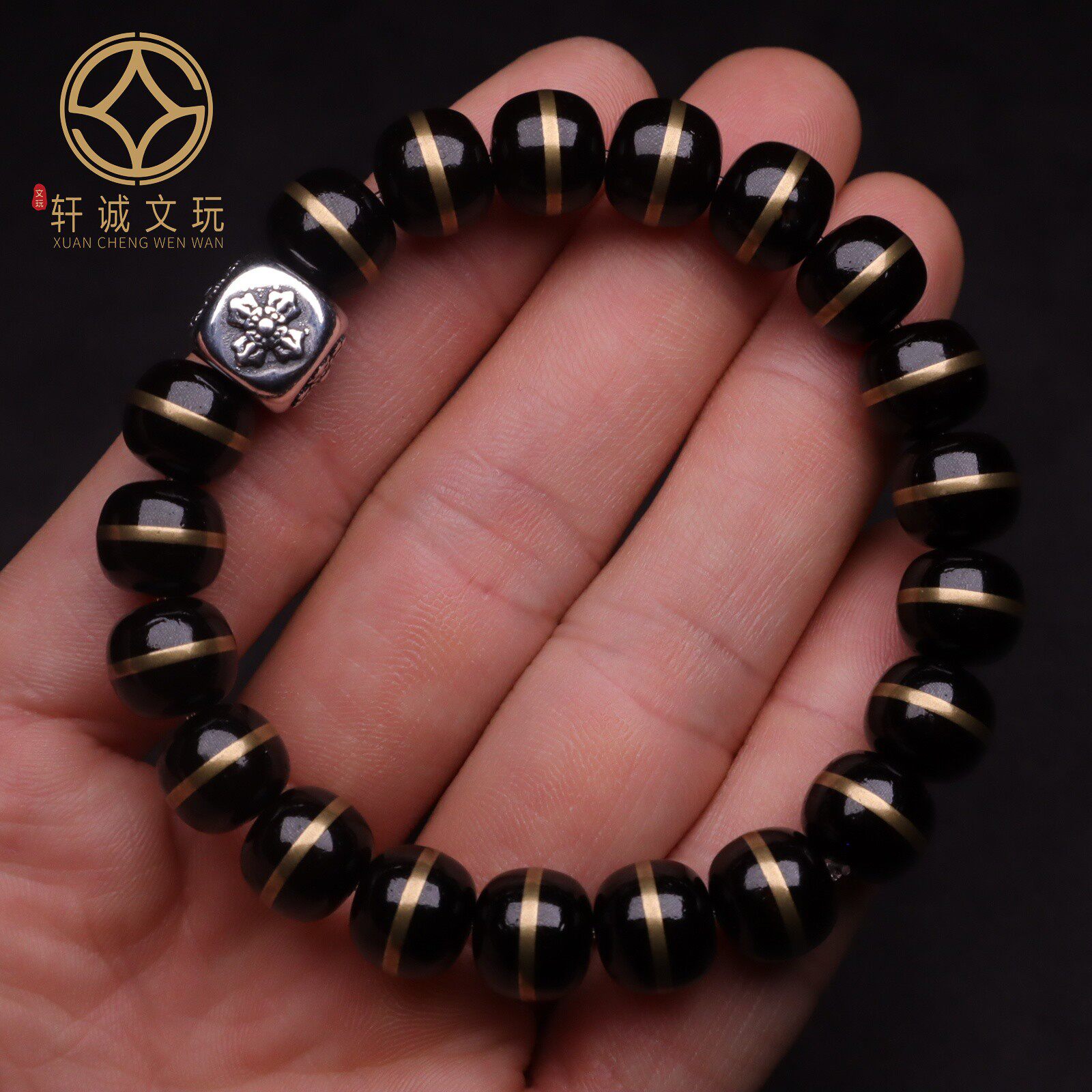 印尼老料椰蒂一线药师镶铜单圈精品原色文玩佛珠直切老型桶手串
