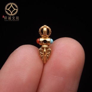 原创S925银镀金镶南红松石金刚杵桶珠diy文玩佛珠手串链文玩配件