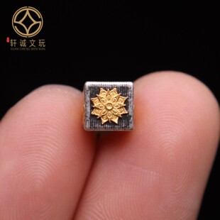 S925古法银镀金双色莲花阿呆镂空方块隔珠DIY串珠手链项链配件新