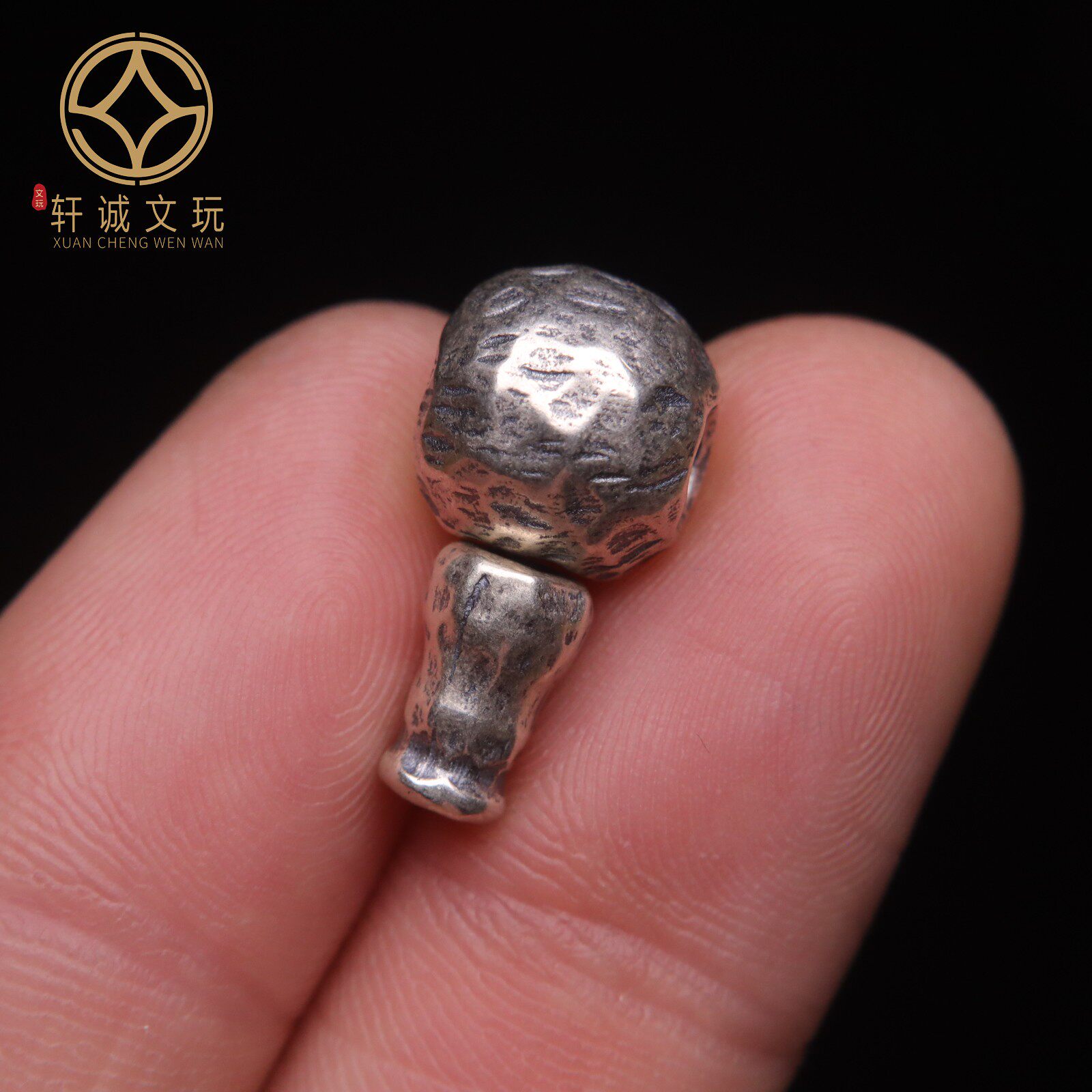 925纯银足银陨石纹分体三通佛头隔珠手串diy配件金刚菩提文玩配饰