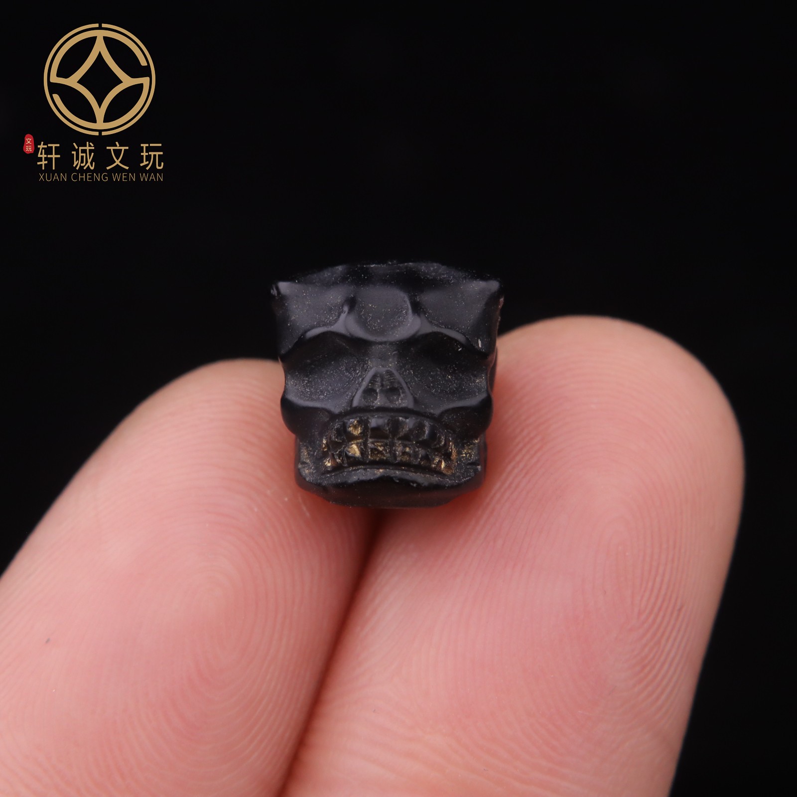 10MM黑玛瑙骷髅天然恶灵烫金镶嵌手串手链配珠文玩DIY配饰配件