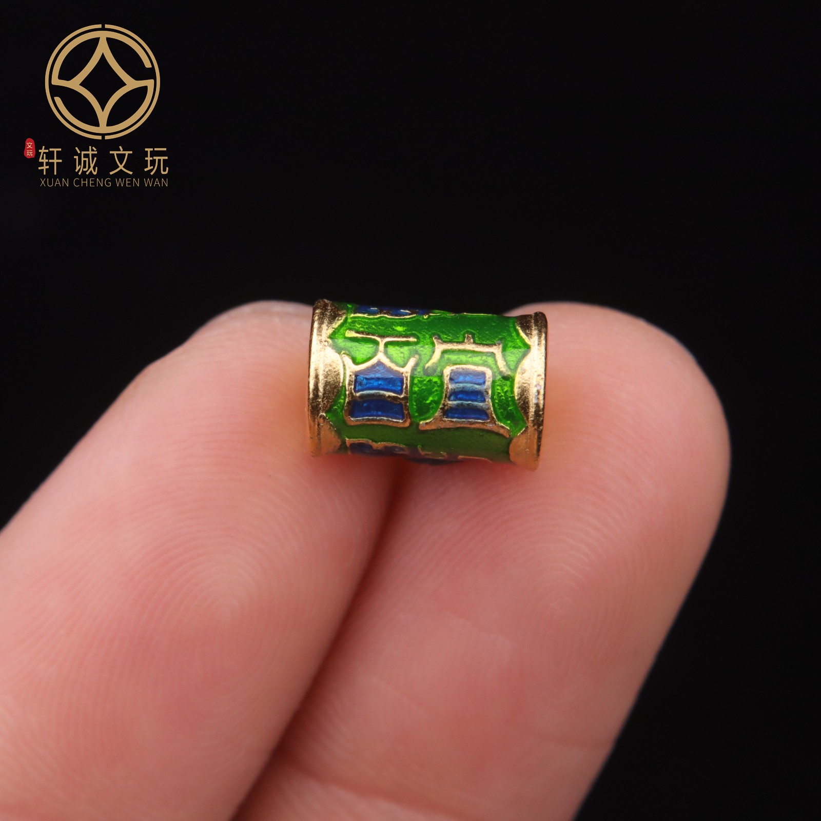 6.7MM百益蓝绿桶珠925银镀金老型diy文玩手串散珠配饰配件配珠