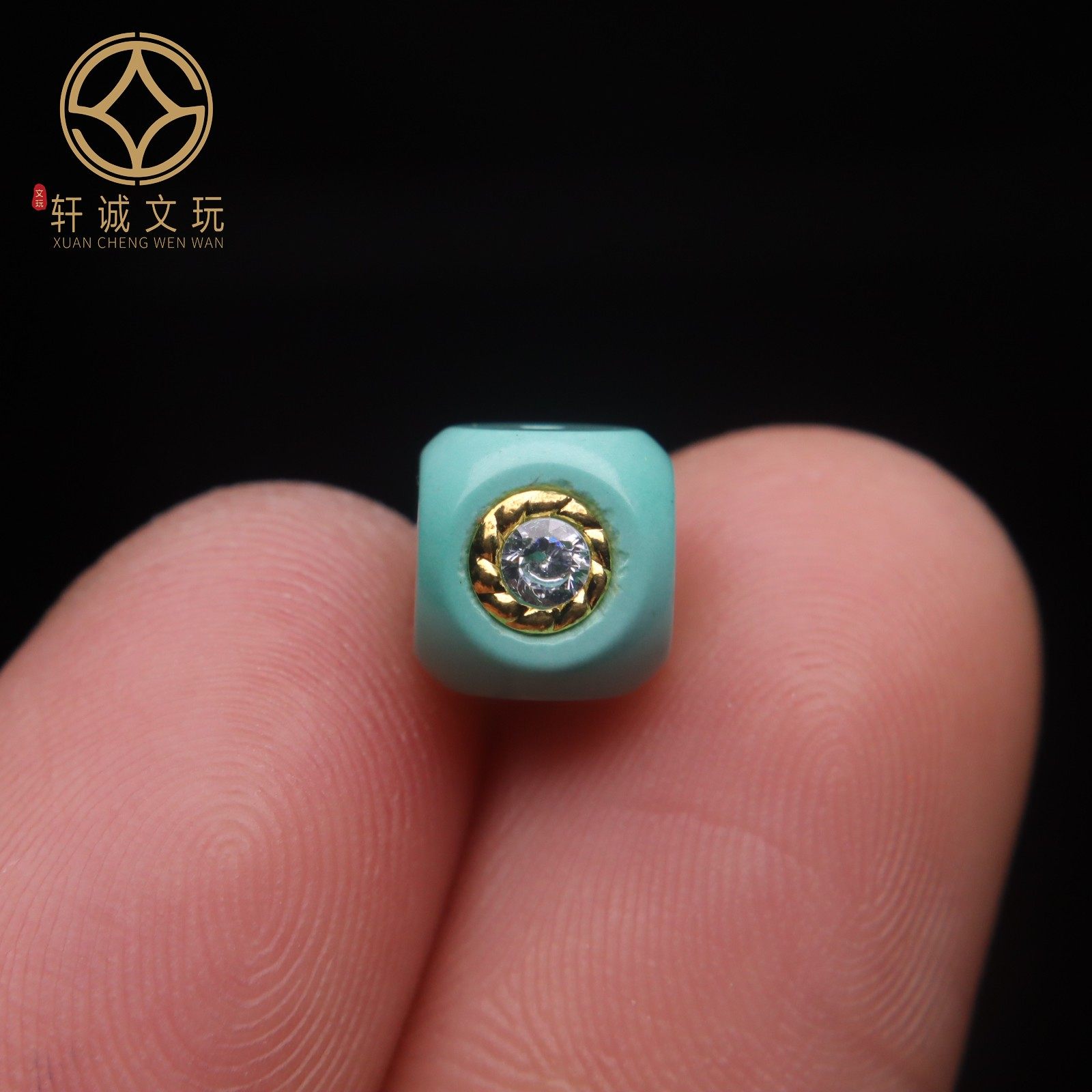优化高瓷绿松石镶钻古法金老型桶珠蒙松散珠手串手持108diy配饰