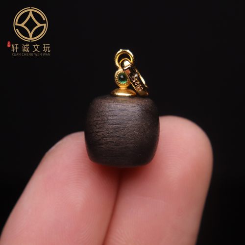 原创S925银镀金天然沉香木镶嵌吊坠散珠桶珠散珠DIY配饰配件配珠
