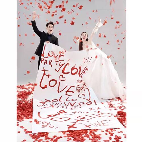 2026韩系婚纱照道具love红字母背景布红玫瑰花束红花瓣爱心背景布