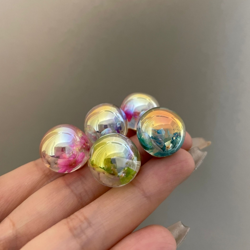 梦幻星空感水晶球耳环女S925银针镶嵌干花独特设计圆形耳钉耳饰潮
