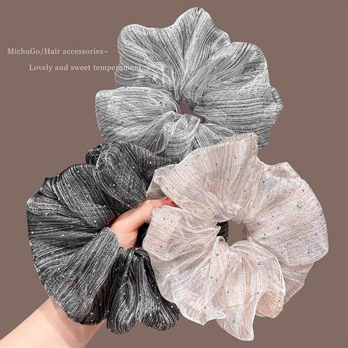 超大发圈2026爆款洋气云朵泡泡纱满天星烫钻猪大肠发圈头绳头饰