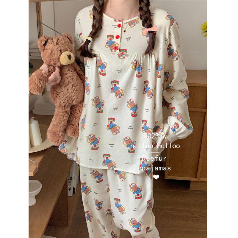 Reefur Rinka 可爱飘带小熊磨毛棉梭织卡通家居服公主风简约睡衣