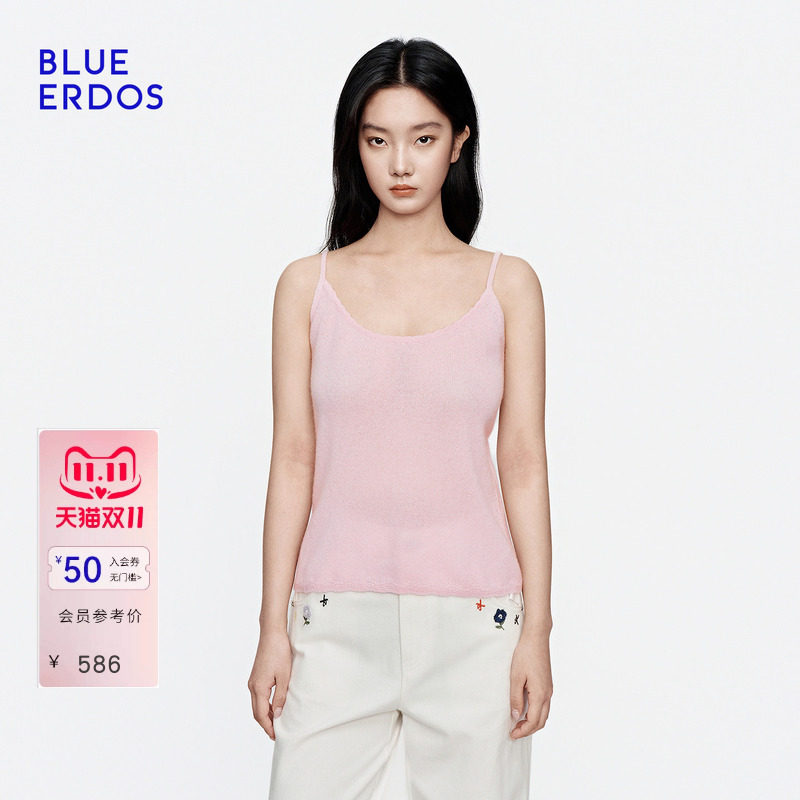 【100%羊绒】BLUE ERDOS2026秋冬新品元气感挑孔绞花U领针织吊带