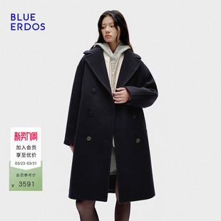 ERDOS春季 BLUE 新复古双排扣绵羊毛混纺大衣外套 设计师系列