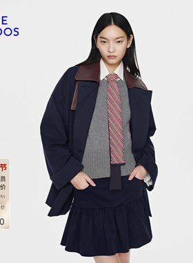 BLUE ERDOS2026早春新品静奢风翻领双排扣中长款棉服女B2265G005