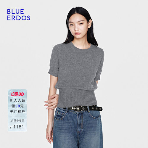 【100%山羊绒】BLUE ERDOS2026春季新品简约百搭圆领刺绣羊绒衫女