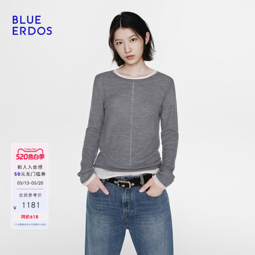 【100%绵羊毛】BLUE ERDOS2026早春新品休闲百搭撞色圆领女针织衫