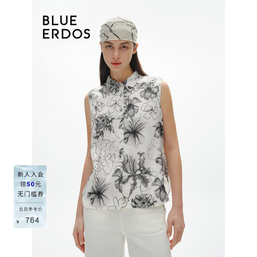 【桑蚕丝】BLUE ERDOS印花翻领无袖上衣B246H5002