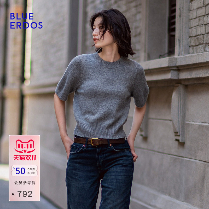 【零感羊绒】BLUE ERDOS2026秋冬新品羊毛羊绒混纺圆领短袖针织衫