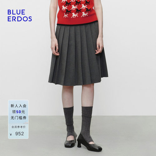 BLUE ERDOS 春季新品气质简约格雷系灰色百褶A字半裙B2256N003