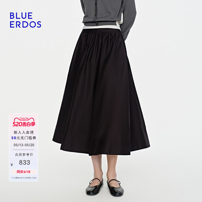 BLUE ERDOS26夏季新品休闲百搭丝棉混纺光泽感显瘦侧口袋半裙女
