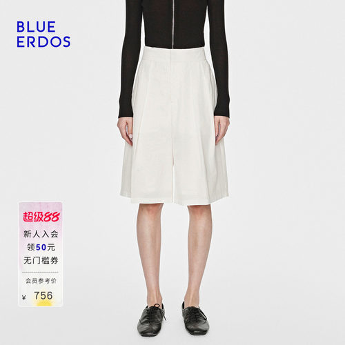 BLUE ERDOS2026夏季新品通勤百搭棉混纺A字阔腿休闲中裤女