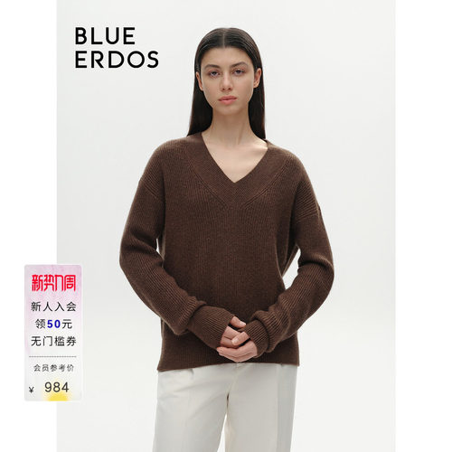 BLUE ERDOS慵懒风牦牛绒混纺V领针织衫女B246A0083