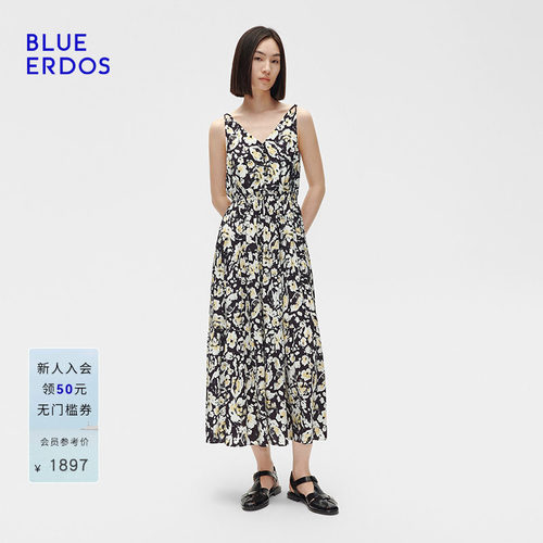 【桑蚕丝】BLUE ERDOS夏季气质印花V领无袖连衣裙B255I2009