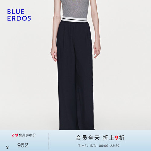 BLUE ERDOS2026早春新品运动休闲绵羊毛混纺垂坠感撞色阔腿裤女