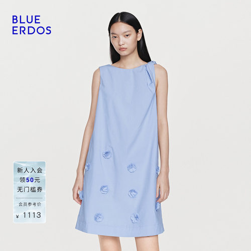 【100%棉】BLUE ERDOS26夏季新品文艺休闲甜酷风花饰背心连衣裙女