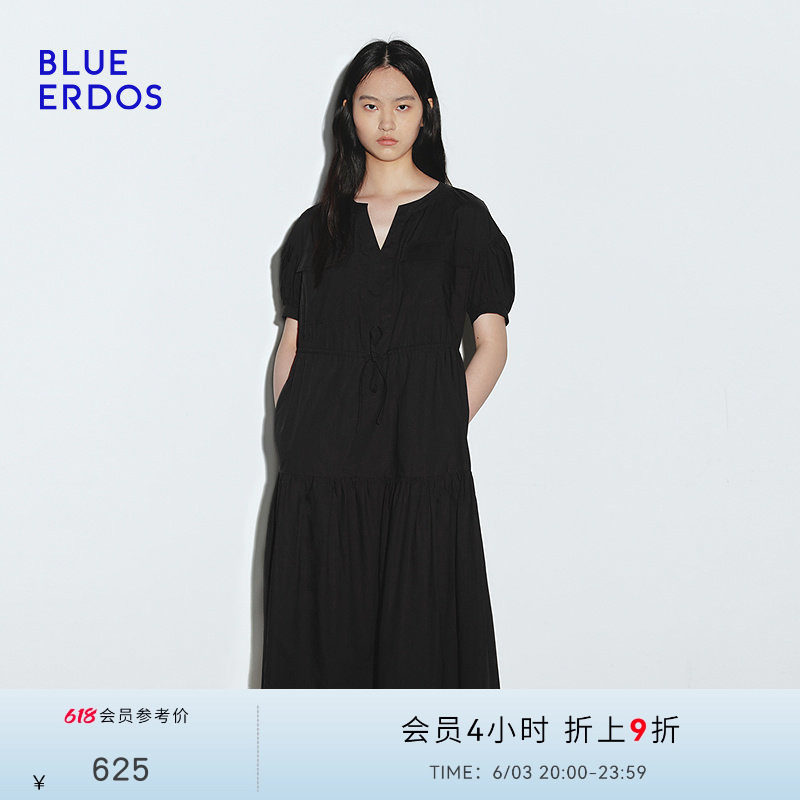 BLUE ERDOS 夏季简约通勤小V领抽绳设计衬衫式连衣裙B245I3029