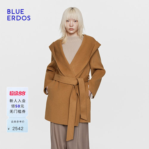 BLUE ERDOS 春季新品美拉德风大翻领羊毛羊绒毛呢大衣外套女