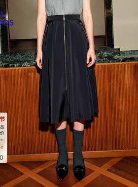 BLUE ERDOS2026早春新品休闲通勤双开拉链中长伞裙半裙B2265N008