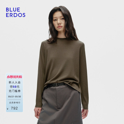 【100%绵羊毛】BLUE ERDOS 春季新品复古短款圆领套衫B256D0048