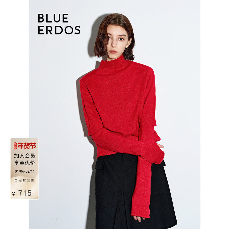BLUE ERDOS 冬季简约百搭可拆卸半袖红色高领针织衫女B246A0703,女装/女士精品,羊绒衫,淘宝优惠券,粉丝福利购,淘宝优惠卷