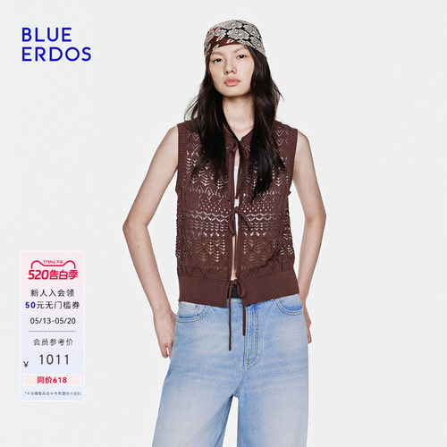 BLUE ERDOS2026夏季新品休闲百搭棉麻混纺蝴蝶结系带针织背心女