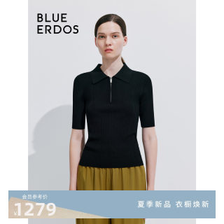 BLUE ERDOS24春夏新款精纺POLO领修身半袖女针织套衫B245D0053