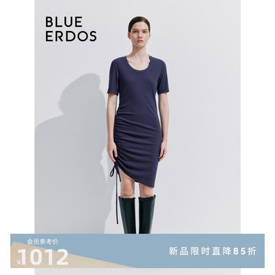 blueerdosU型领抽绳连衣裙