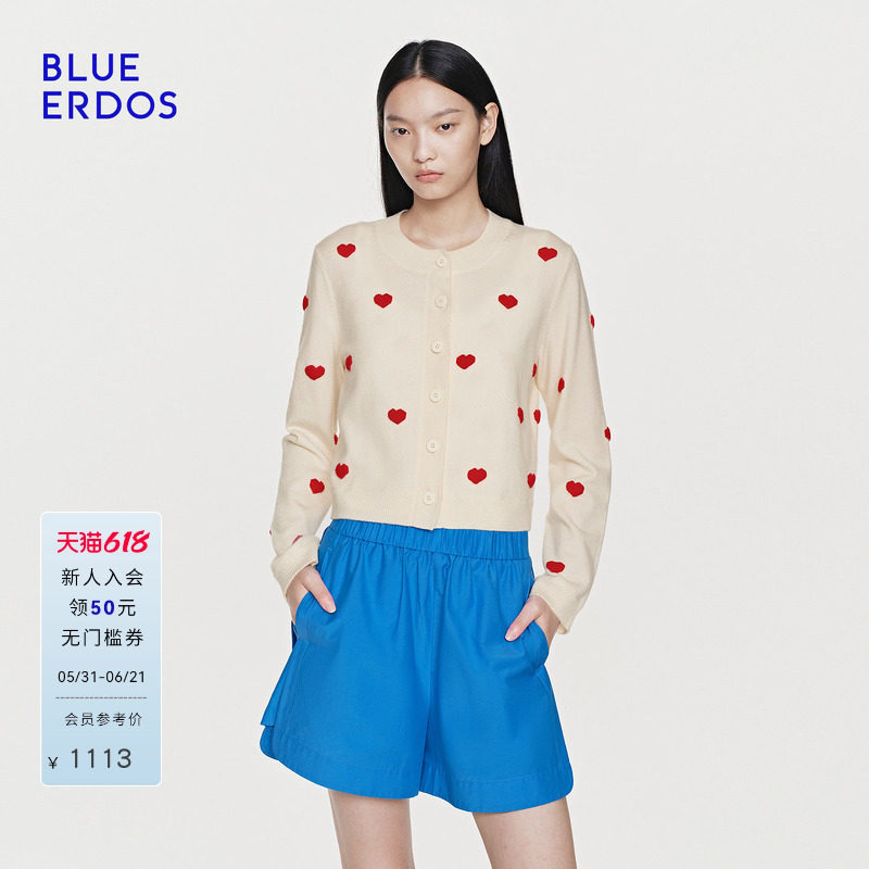【心愿针织】BLUE ERDOS26早春新品圆领提花针织开衫女爱心设计