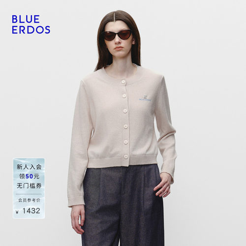 【100%山羊绒】BLUE ERDOS 春季新品圆领提花女开衫B1256A003