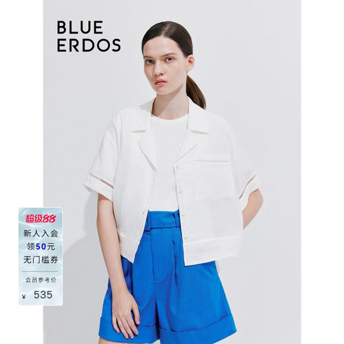 blueerdos苎麻西装领短袖上衣