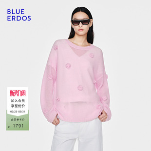 ERDOS26早春新休闲百搭羊毛羊绒立体勾花圆领衫 BLUE 空气羊绒