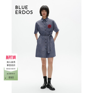 BLUE ERDOS可摘钩花胸针翻领收腰连衣裙B246I3004