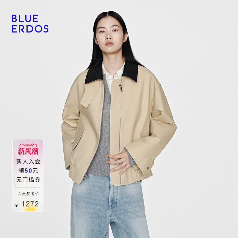 BLUE ERDOS 秋季高智率性巴恩风撞色立领宽松夹克外套女