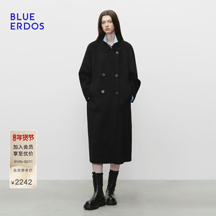 BLUE ERDOS冬新款百搭羊毛羊绒立领双排扣毛呢大衣女