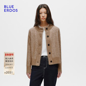 BLUE 女 系扣针织开衫 ERDOS 早秋新休闲百搭绵羊毛混纺圆领短款