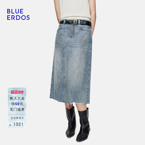 【100%棉】BLUE ERDOS2026秋季新品松弛随性水洗做旧A字牛仔半裙