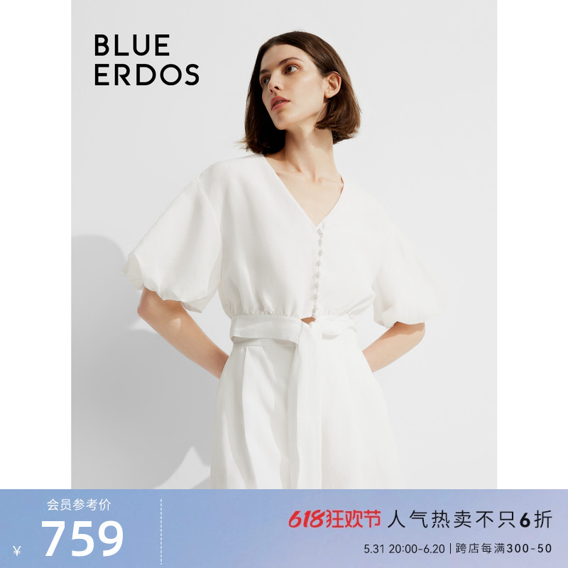 blueerdos亚麻莱赛尔混纺上衣