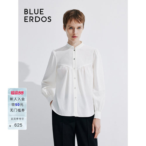 BLUE ERDOS气质小立领纯白纯棉衬衫女上衣B245HB005