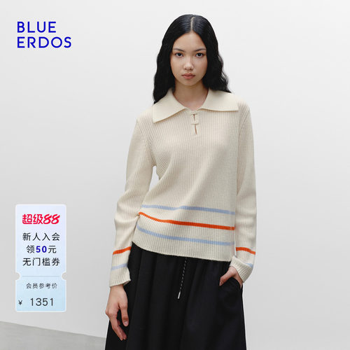 【100%山羊绒】BLUE ERDOS早春新简约翻领撞色针织衫B2256A003