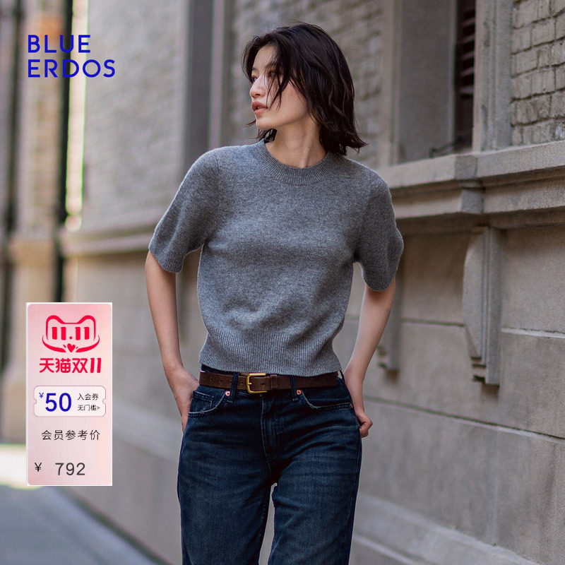 【零感羊绒】BLUE ERDOS2026秋冬新品羊毛羊绒混纺圆领短袖针织衫
