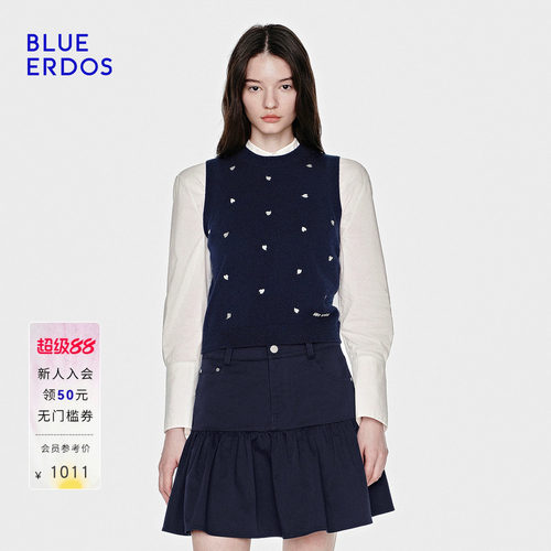 【明星同款】BLUE ERDOS26秋季新心愿针织羊毛羊绒混纺刺绣背心女