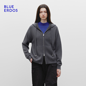 ERDOS 冬季 新品 BLUE 质感羊毛羊绒双拉链带帽针织开衫 B256A1012