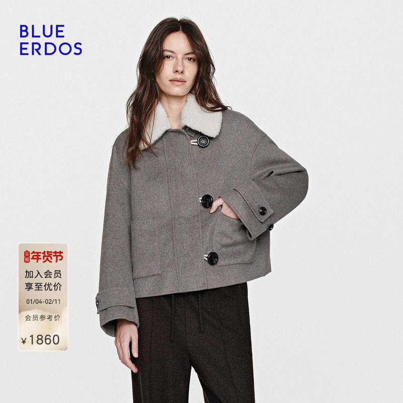 BLUE ERDOS 冬季新品格雷系翻领茶驼色可拆卸毛领大衣外套女,女装/女士精品,毛呢外套,淘宝优惠券,粉丝福利购,淘宝优惠卷